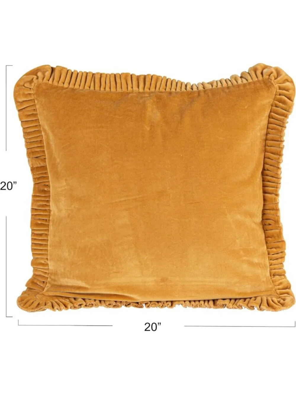 Velvet Ruffled Square Pillow in Mustard - Soft Decorative Cushion for Home Decor